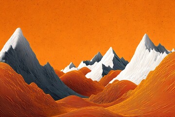 Abstract Orange and White Mountain Range Landscape Illustration