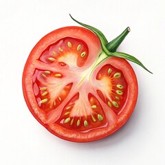 A juicy red tomato slice isolated on white background