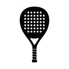 Black silhouette of a padel tennis racket with holes and grip