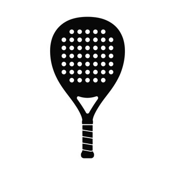 Black silhouette of a padel tennis racket with holes and grip