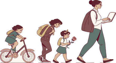 girl growth stages school to working life