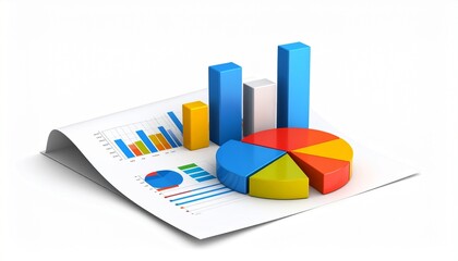 3D pie chart graph illustrating business financial success and market growth with an up arrow diagram