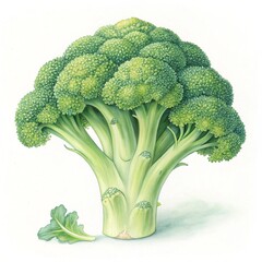 A vibrant green broccoli, isolated on white background