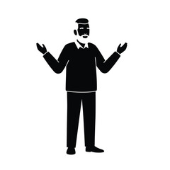 Black silhouette of man with beard speaking with open hands