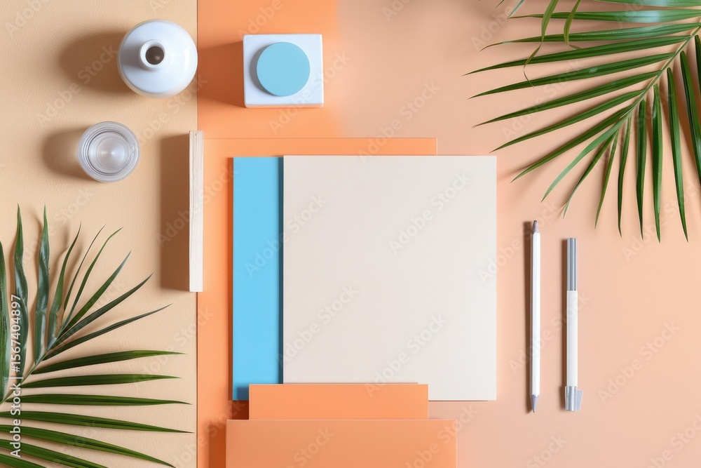 Poster clear pixel picture of top view on branding elements mockup