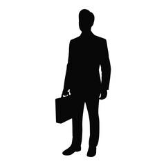 Silhouette of a businessman in a suit holding a briefcase against a white background