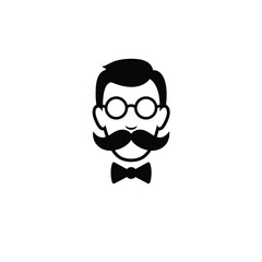 Black silhouette of a man with mustache glasses and bowtie