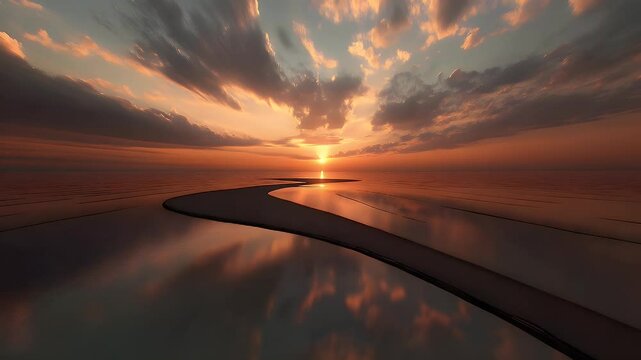 Sunset over water dramatic sky peaceful landscape aerial view