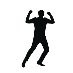 Black silhouette of a man dancing with fists raised