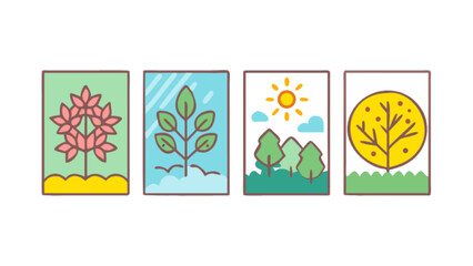 Four seasons nature illustration vector design with spring summer autumn and winter landscape concept art