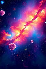 Whimsical space nebula with planets and stars, fantasy universe backdrop