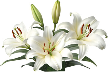 elegant blooming lilies with buds isolated on white background PNG , AI GENERATED © Hridoy