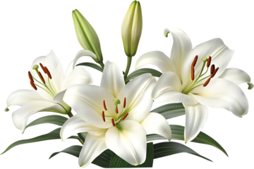  elegant blooming lilies with buds isolated on white background PNG , AI GENERATED
