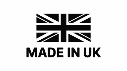 Made in uk text with union jack flag symbol on white background