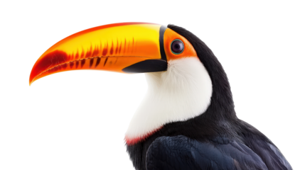 Colorful toucan with large beak facing sideways Transparent background, PNG