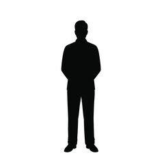 Black silhouette of a man in a suit standing white