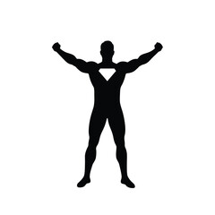 Black silhouette of a man in superhero pose with diamond emblem © dipu