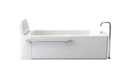 Compact built-in tub design with grab bars for accessibility Transparent background, PNG