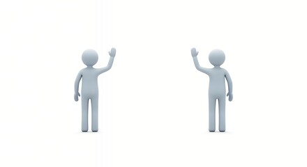 Figures Waving Hello on White Background Showing Communication and Connection