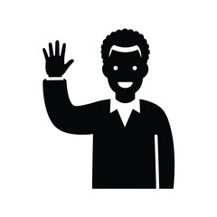 Black silhouette of a man with curly hair waving hello