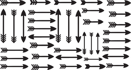 collection of black arrow shapes in silhouette style isolated on transparent background
