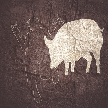 Fototapeta Optical illusion with beautiful young woman and pig silhouettes