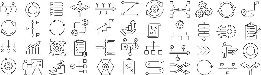 ベクターでモノクロのワークフローに関する線画アイコンセット 