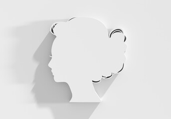 Young woman face side view icon. Elegant silhouette of a female head. Avatar profile sign. 3D render