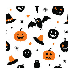 Fototapeta premium seamless line art Halloween pattern design elements