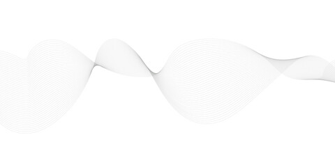 Undulate Grey Wave Swirl, frequency sound wave, twisted curve lines with blend effect. Technology, data science, geometric border. Isolated on white background. Vector illustration.