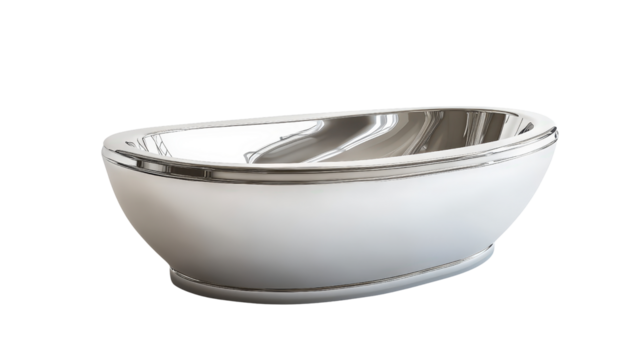 Contemporary oval bath with mirror base reflection effect Transparent background, PNG