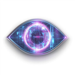Futuristic Digital Eye Interface with Neon Circuit Design on White Background