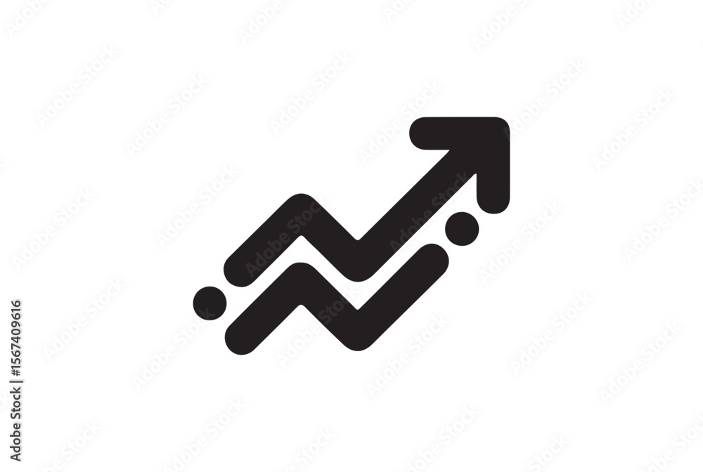 Poster black abstract graph with upward trending arrow isolated on white background