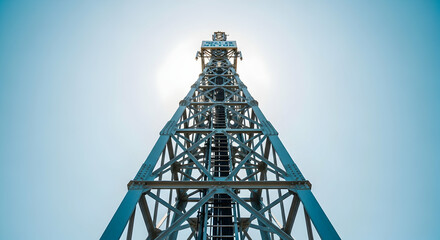 Striking View Of Structural Steel Lattice Against Clear Sky In Blue Tone
