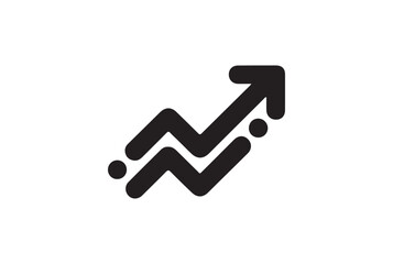 Black abstract graph with upward trending arrow isolated on white background