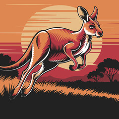 Jumping Kangaroo Outback Vector Illustration