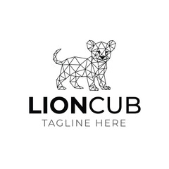 lion cub triangle mosaic logo, line art design 