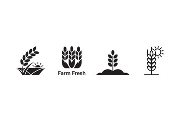 Collection of four black wheat icons representing agriculture and farm fresh products isolated on white background