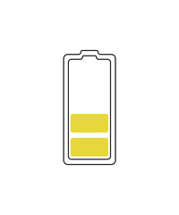 Yellow Battery Icon with Two Bars for Low Energy Status in Digital and User Interface Designs