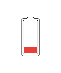 Red Battery Icon with One Bar for Critical Power Level in Digital and Mobile Interface Designs