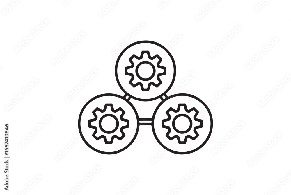 Poster three interconnected gears forming a triangular shape isolated on white background