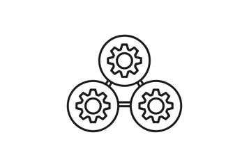 Three interconnected gears forming a triangular shape isolated on white background