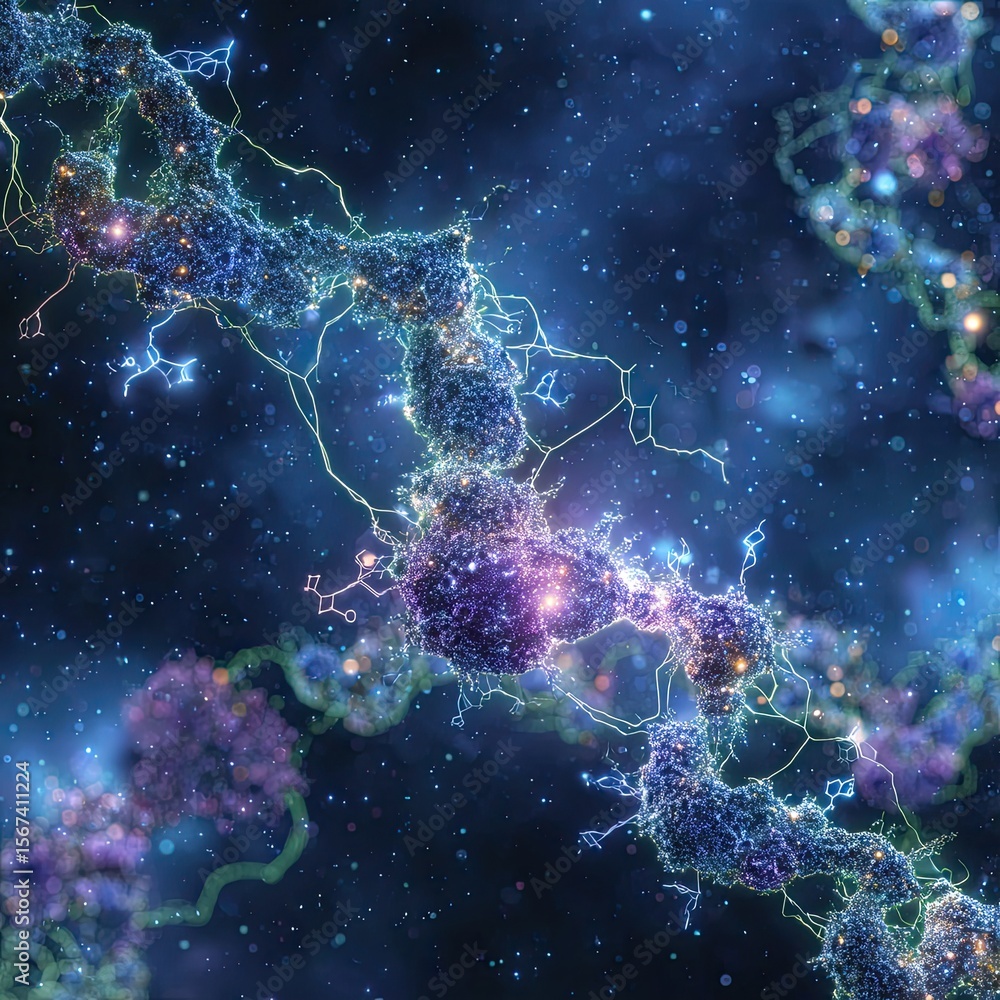 Poster cosmic cell network interconnected structures in deep space, suitable for scientific publications