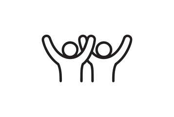 Obraz premium Two stylized figures with raised arms celebrating together isolated on white background