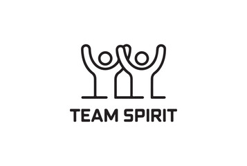 Two stylized figures with raised arms celebrating team spirit isolated on white background