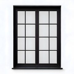 old window with a glass, Black wood window frame isolated on white background