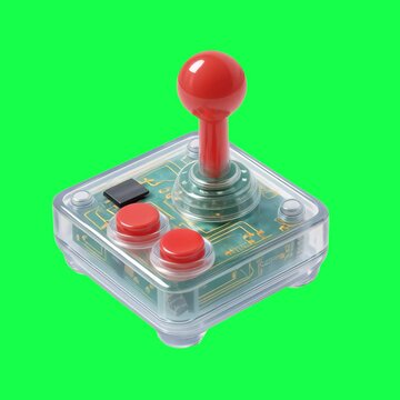 Retro joystick with circuit board animation, transparent 4K video, green screen