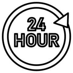 24 hour icon flat thin outline art logo