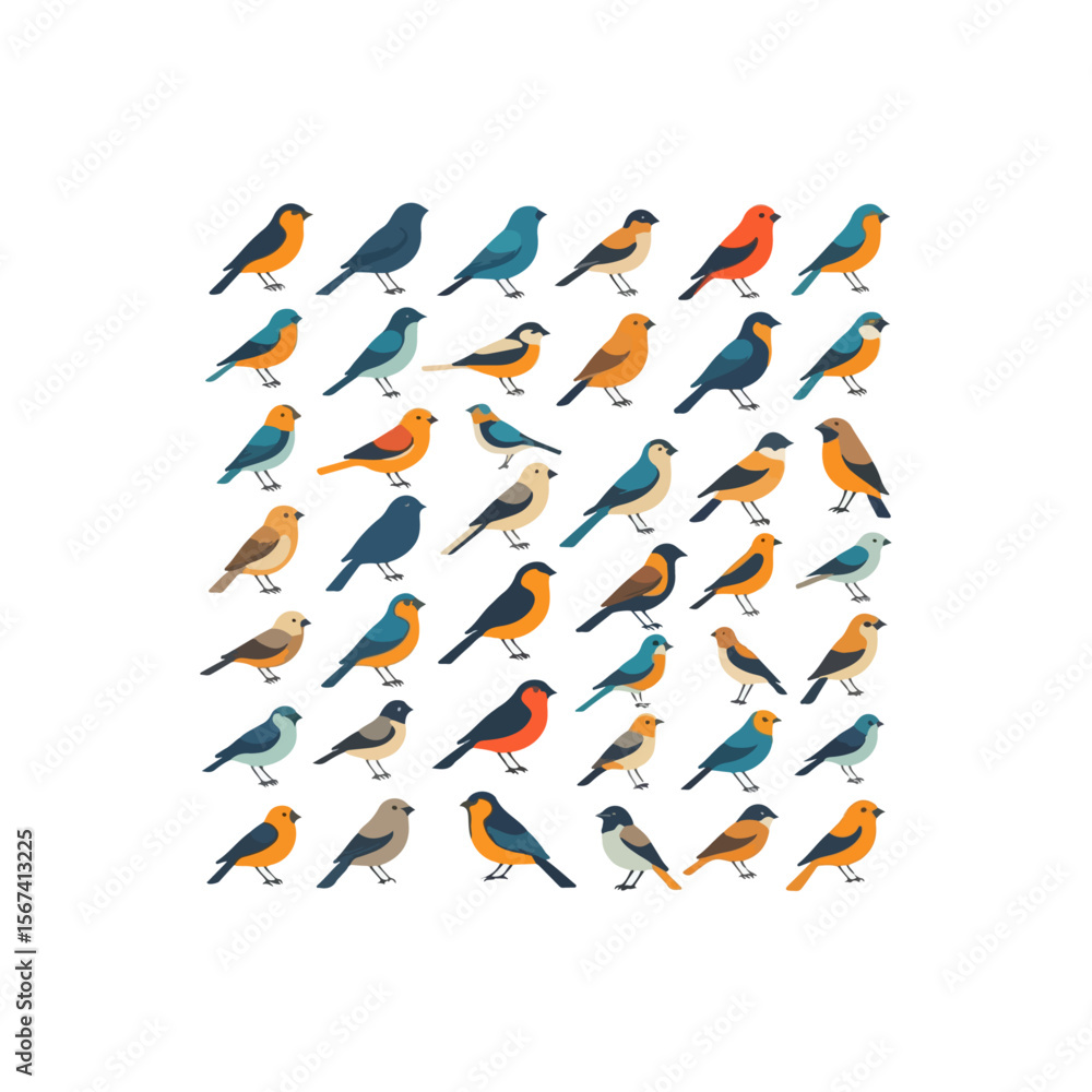 Poster a collection of various colorful birds arranged in a grid pattern