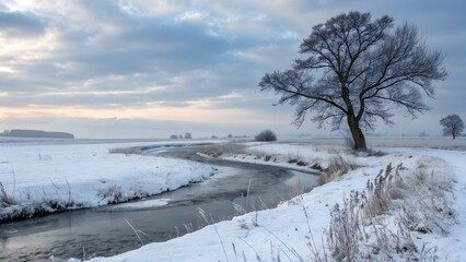 Obraz premium serene winter landscape with meandering stream